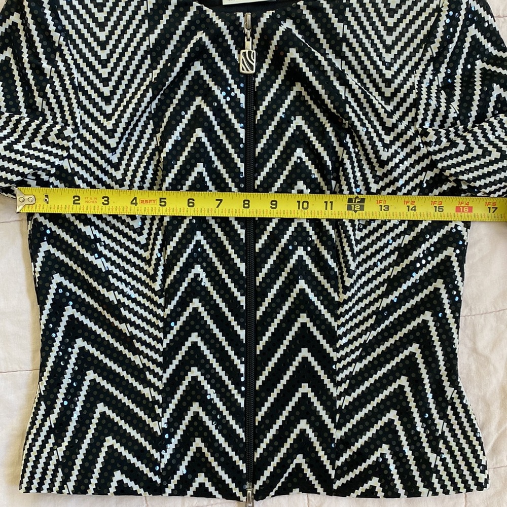 Ladies Joseph Ribkoff Trends Black White Geometric Stripe Zip Up Jacket USA 4/6 - Picture 6 of 8